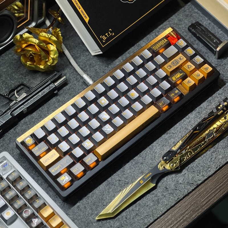 Gaming Set Accessories - Set Keycap Tema Golden Rose Tutup